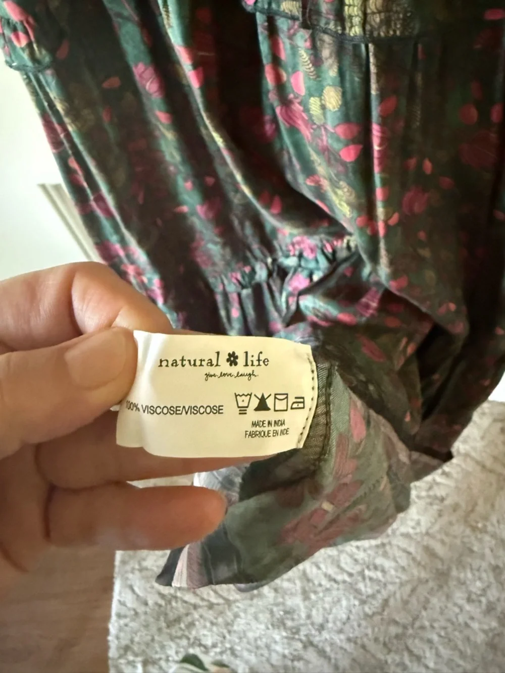 NATURAL LIFE Green Maxi Dress with Pink Floral Print - Picture 10 of 10